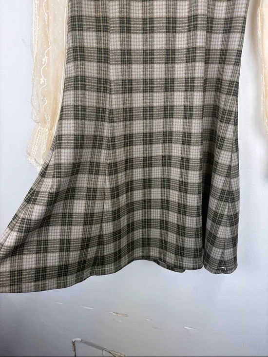 Bec & Xin Plaid Lace Dress Ruffle Collar Cottagecore Romantic Mini Size small - Picture 4 of 8